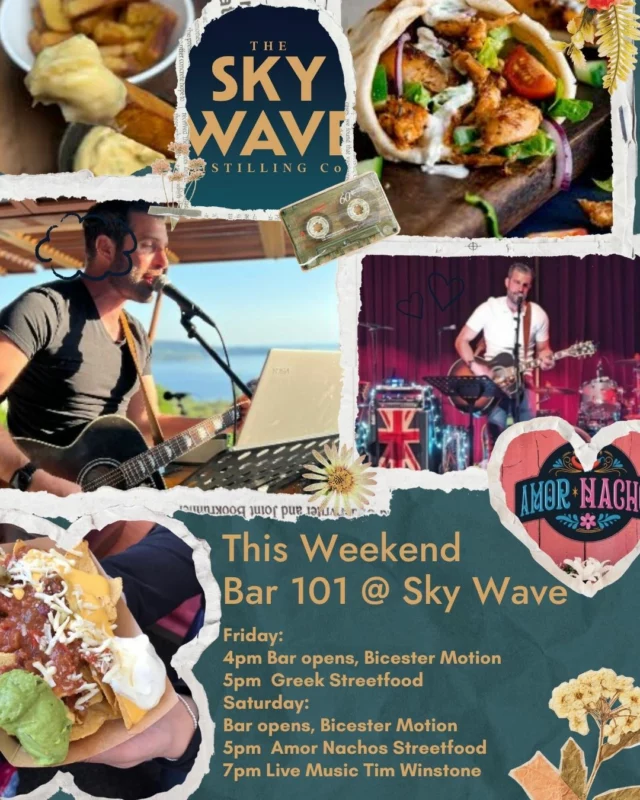 What a weekend of al fresco drinks,  live music and great food we have for you at Bar 101 @ Sky Wave, Bicester's Favourite Outdoor Bar.

We open at 4pm EVERY Friday and Saturday, no bookings are needed and children and dogs are welcome. Come, relax, enjoy.

Find us at Bicester Motion, OX27 8AL, go past the barrier on Buckingham Road and up to the top of the avenue. If you know, you know. 

@tim_winstone  @the_olive_tree_pub_company  @amor_nachos @bicestermotion @wearescramblers @skywavegin_ 

 #weekends #weekendtime #weekenddrinks #drinks🍹 #drinkswithfriends #music #streetfood